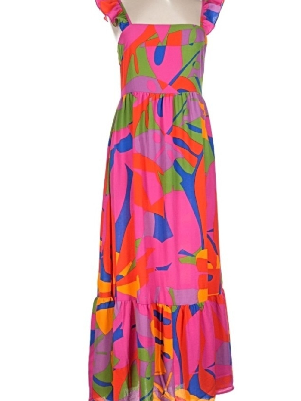 Sugarlips Vibrant Tropical Print Maxi Dress with Ruffle Straps